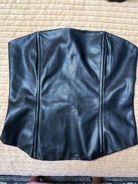 WeWoreWhat Black Vegan Leather Corset Strapless Top